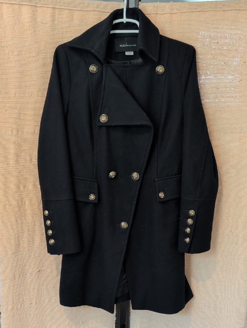 VTG Victoria’s Secret Moda International Wool Military Peacoat - Navy Gold Butto